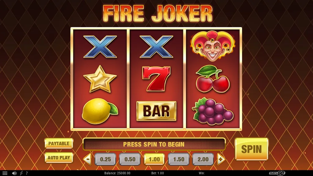 Fire Joker Basisspiel mit drei Walzen und Frucht-Symbolen