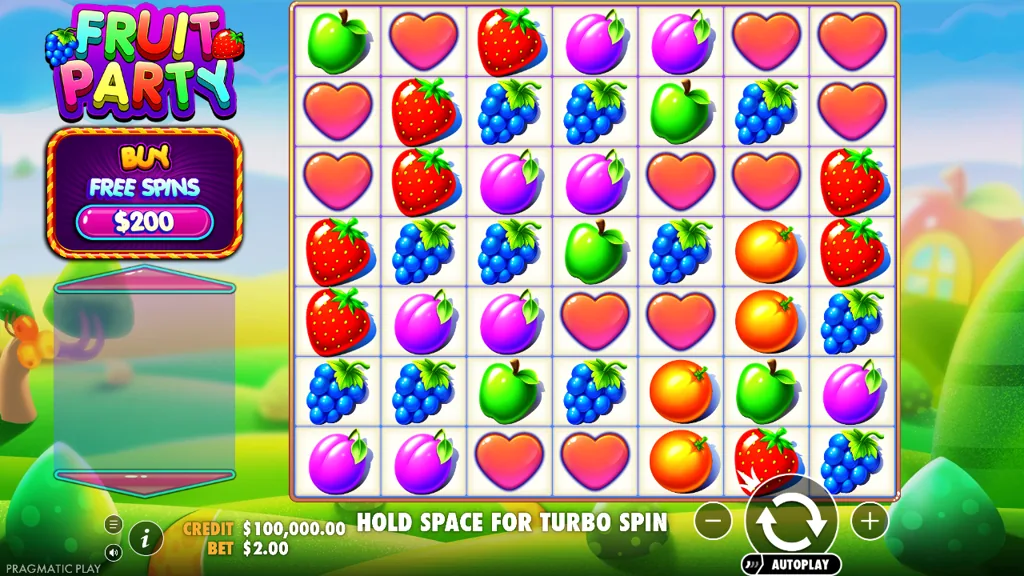 Fruit Party Basisspiel mit Pay-Anywhere-Früchte-Raster