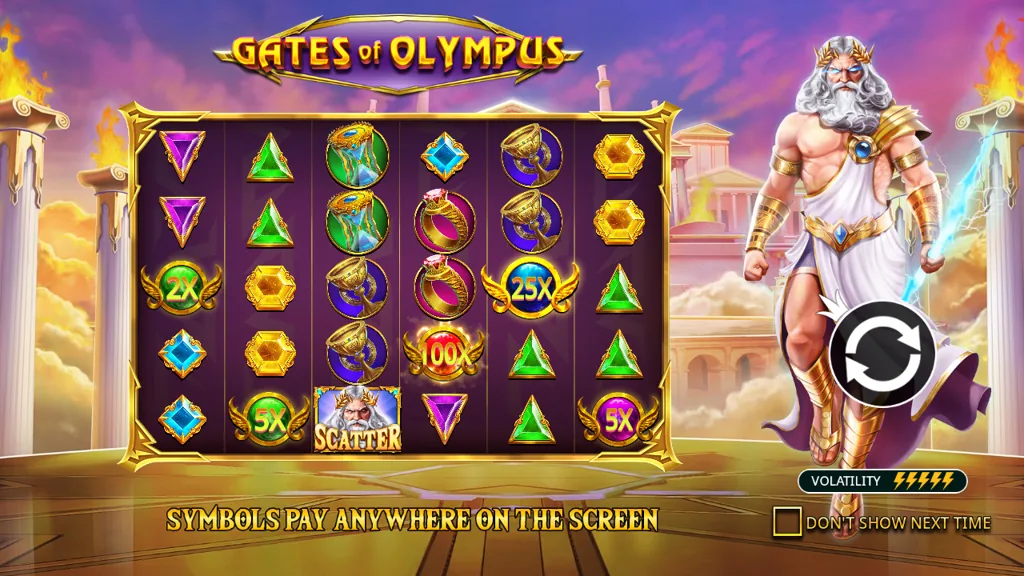 Gates of Olympus Basisspiel mit 6x5-Raster und Zeus