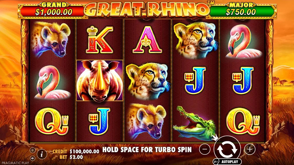 Great Rhino Basisspiel mit Savannen-Tieren auf den Walzen