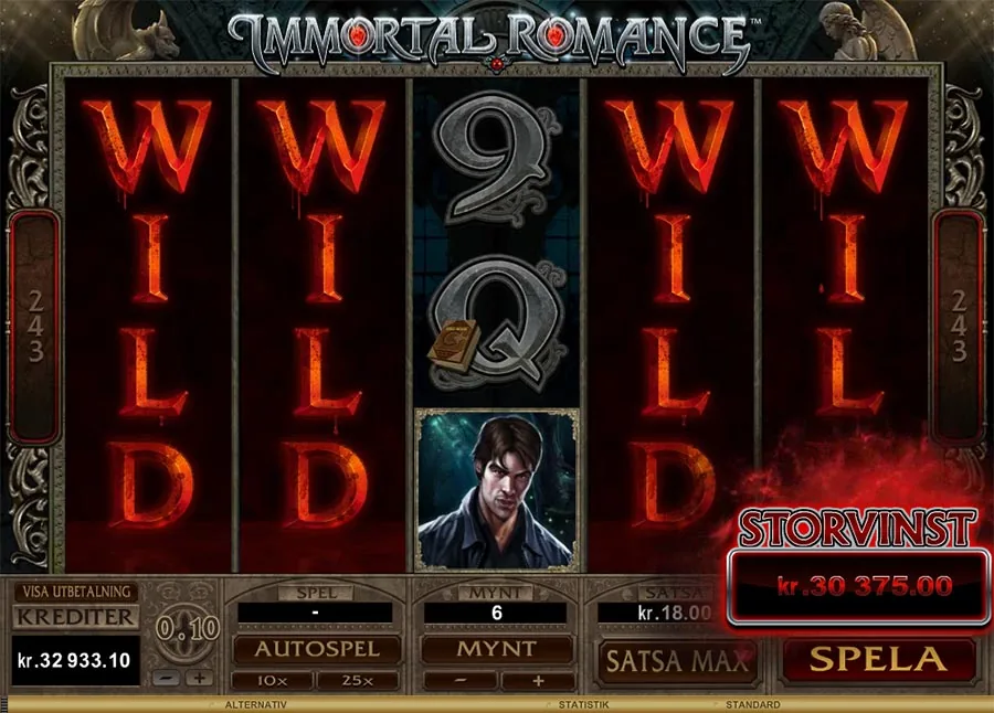 Immortal Romance Spielansicht – Walzenraster mit Symbolen