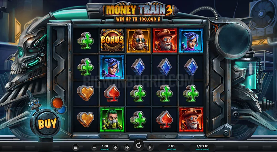 Money Train 3 Spielansicht – Walzenraster mit Symbolen