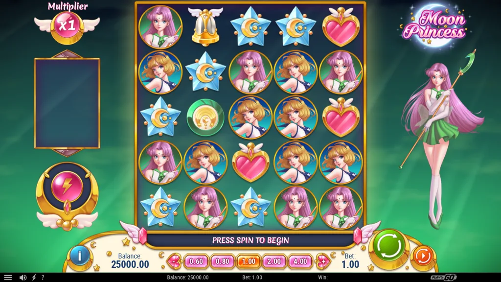 Moon Princess Basisspiel mit 5x5-Raster und Prinzessinnen-Symbolen