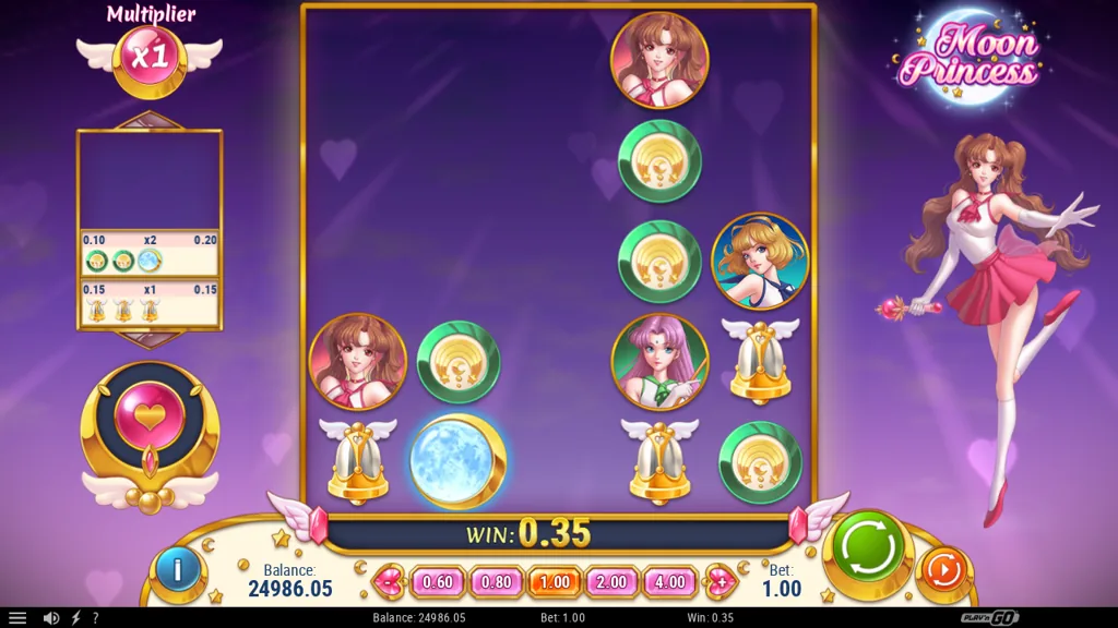 Moon Princess Gewinn mit 0,35 und Multiplikator-Anzeige