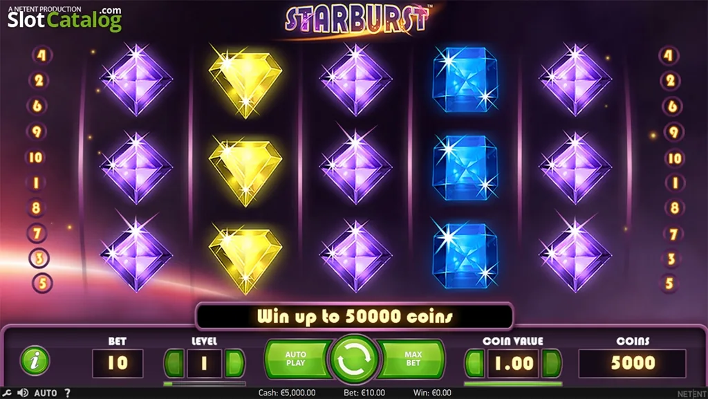 Starburst Spielansicht – Walzenraster mit Symbolen