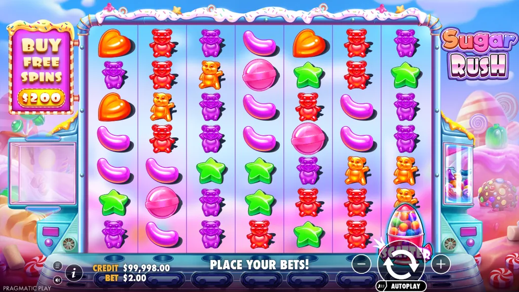 Sugar Rush Basisspiel mit 7x7-Süßigkeiten-Raster