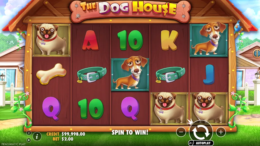 The Dog House Basisspiel mit Hunde-Symbolen auf den Walzen