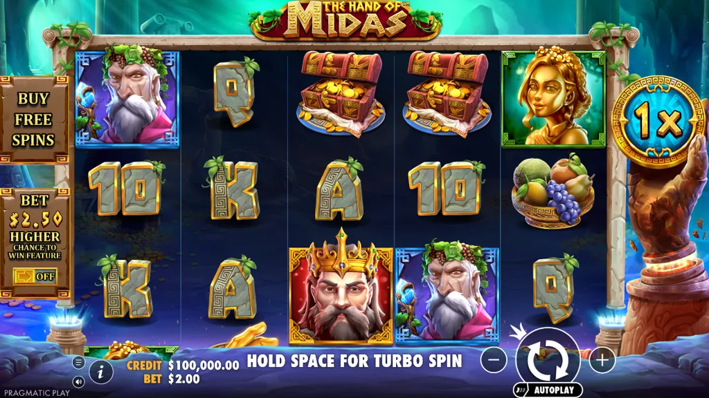 The Hand of Midas Basisspiel mit goldenem Antike-Thema