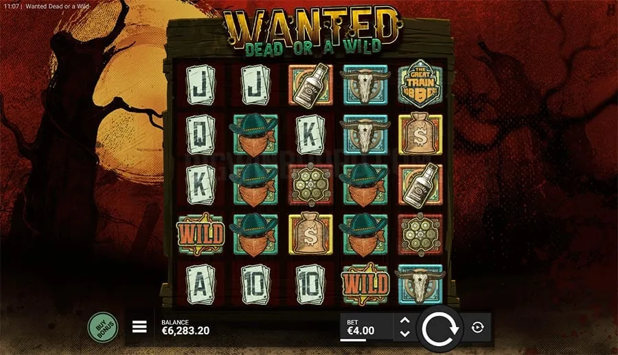 Wanted Dead or a Wild Spielansicht – Walzenraster mit Symbolen