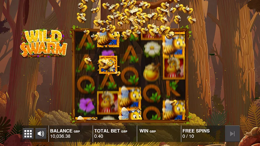 Wild Swarm Spielansicht – Walzenraster mit Symbolen