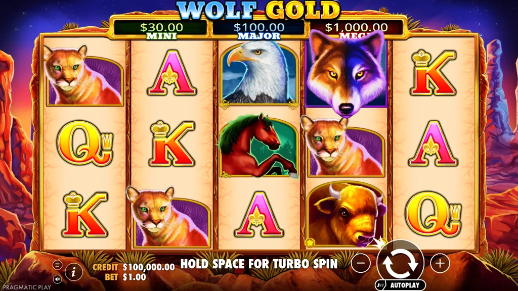 Wolf Gold Basisspiel mit Wüsten-Tieren auf den Walzen